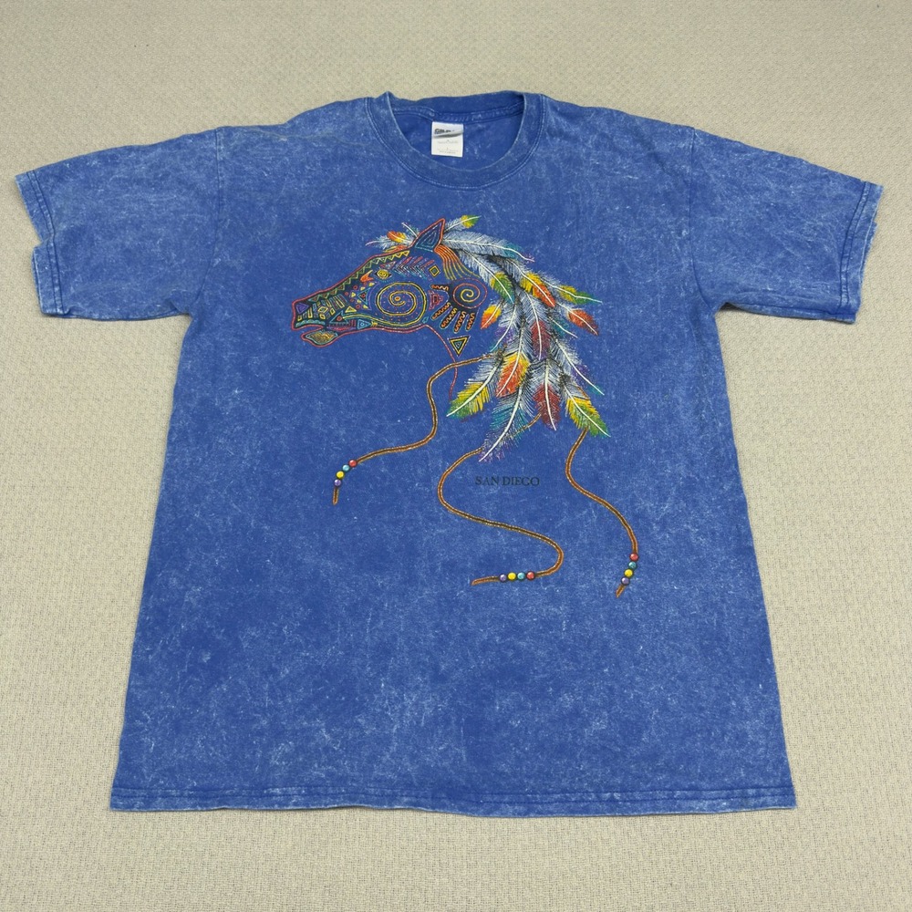 Vtg 90s San‎ Diego California Horse Shirt Mens Large Blue Crew Neck Gildan Tee
